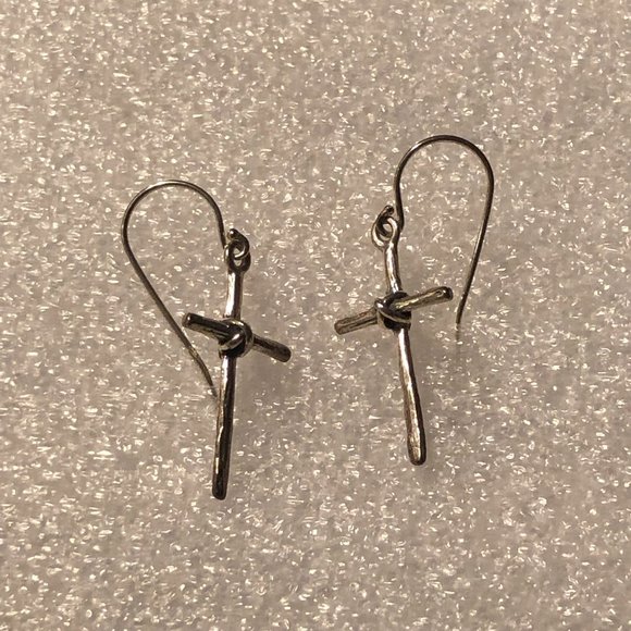 LIRM 925 Silver Dangling Cross Earrings - Picture 1 of 3